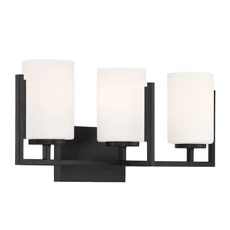 Designers Fountain Cambria 24in 3-Light Matte Black Modern Indoor Vanity Light with Etched Glass Shades D258M-3B-MB